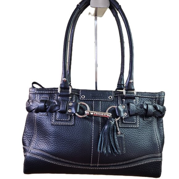 Like New Coach Hampton Black Leather Handbag Purse - Picture 3 of 14